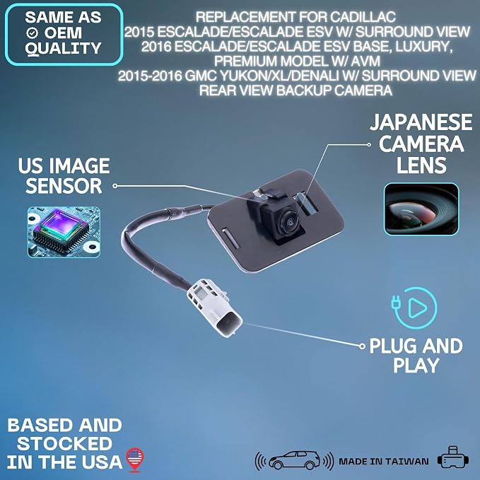 Backup Camera Replaces for Cadillac 2015 Escalade/Escalade ESV | 2016 Escalade/Escalade ESV Base, Luxury, Premium Model w/AVM | 2015 2016 GM Yukon/XL/Denali OE Part # 23405751 23135152 23324497