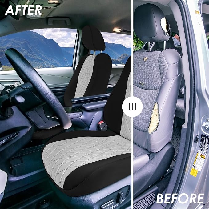 FH Group Custom Fit Car Seat Covers Specifically Made for Toyota Sienna 2021-2024, Gray Ultraflex Neoprene Front Set Automotive Seat Covers, 7-8 Seater SUV Seat Covers, Toyota Accessories