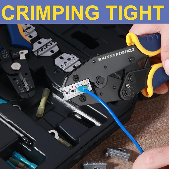 haisstronica 6PCS Crimping Tool Set - Ratchet Wire Crimping Tool for Heat Shrink,Insulated Nylon,Non-Insulated,Ferrule Wire End,Open Barrel Terminals,Solar Connectors