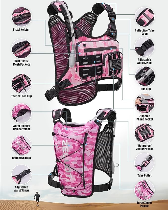 Zelvot Running Vest with 2L Water Bladder, Hydration Backpack, U.S. Design Patent, Lightweight Hydration Pack with Gear Holder, Reflective Chest Pack for Men Women