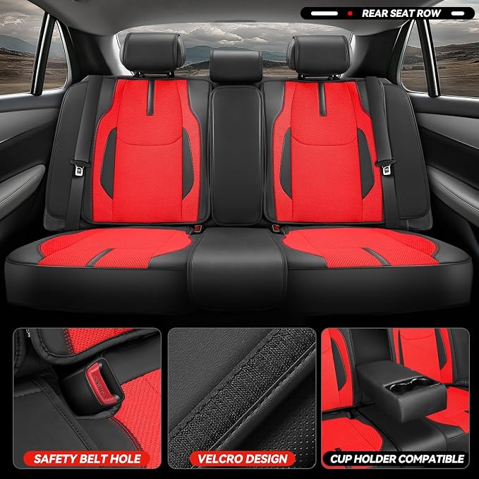 Auto Dynasty Car Seat Covers Full Set, Automotive Seat Covers for Cars Breathable Waterproof, Universal Anti-Slip Car Interior Protectors Compatible Airbag Fit Most Cars, Red, Drive Series