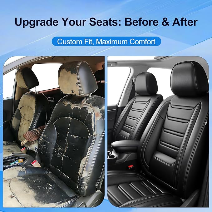 Fit Envision Car Seat Covers (Front Pair) for Select Buick Envision 2016-2026 - Premium Full Coverage Leather, Airbag Compatible, Waterproof & All Weather Seat Cushion Protector, Black