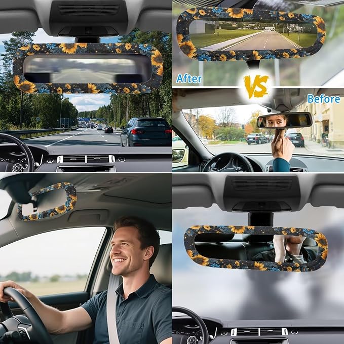 17 Pieces Butterfly Car Seat Covers Full Sets with Sunflower Universal Car Aaccessories,Butterflies Car Interior Set with Vehicle Trash Bag,Steering Wherl Cover,Seat Belt Shoulder Pad