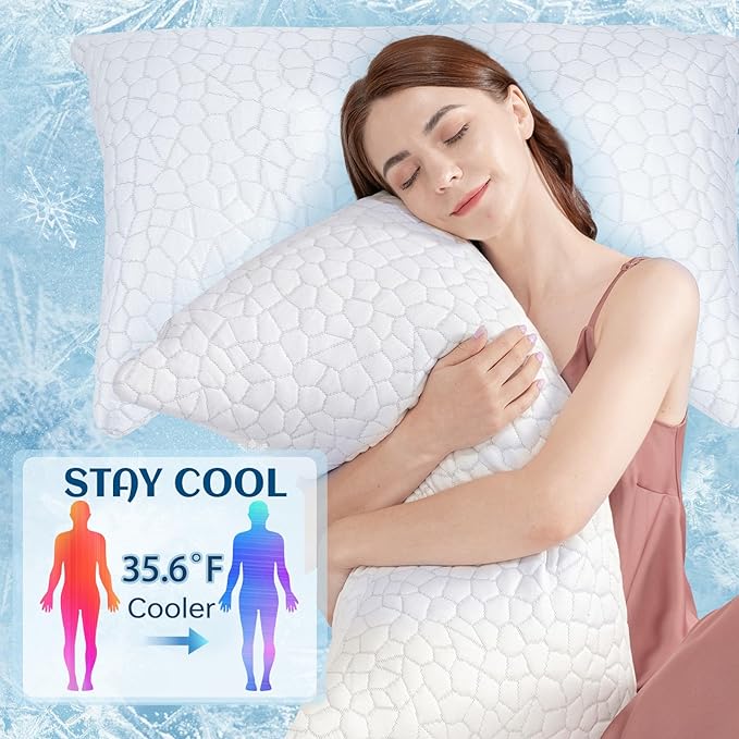 Side Sleeper Pillows for Adults 2 Pack, Cervical Pillow for Side Sleepers, Cooling Pillow with Ergonomic Design, Adjustable Crescent Shredded Memory Foam Pillows for Neck and Shoulder Pain Relief