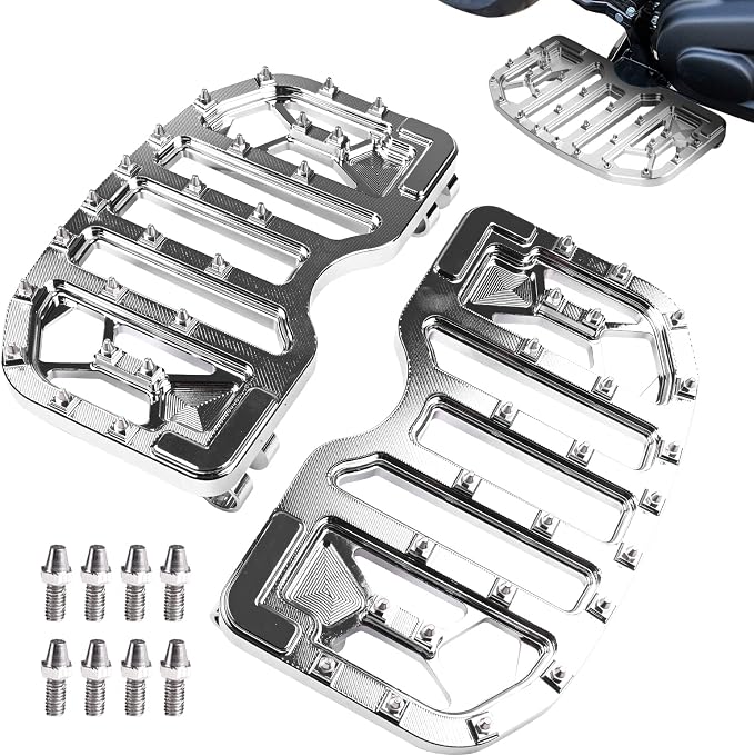 Goldfire 1 Pair Wide MX Foot Pegs Offroad Bagger Front Driver Floorboards Fit for Harley Touring Road King Street Glide 1986-2022 Softail Fatboy FL Dyna FLD 12-2016 (Chrome)