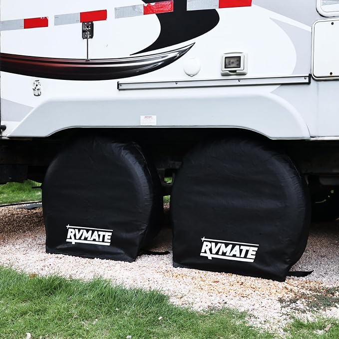 RVMATE RV Tire Covers, Wheel Cover (4 Pack) Fits 36"-39" Diameter Tires, Waterproof Anti-UV Black Tire Covers RV Accessories for Truck/Trailer/Car