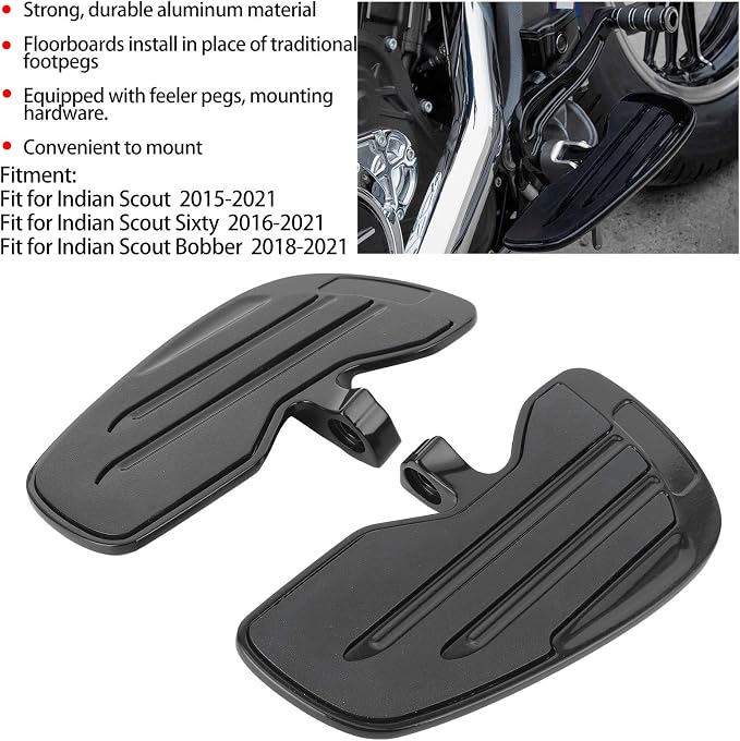 Motorcycle Footpeg, Aluminum Front Floorboard Motorbike Foot Pegs Footboard Floor Board Fit for Indian Sixty Bobber 2015 (Black)