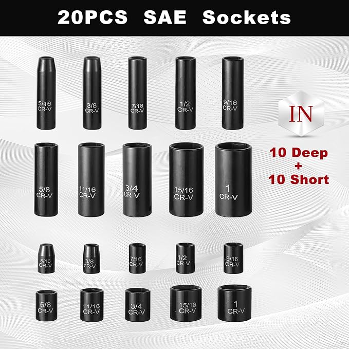ALOANES 3/8 Red Magnetic Socket Organizer and 64-Piece 3/8" Drive Socket Set, SAE (5/16"-1") & Metric (6mm-24mm)