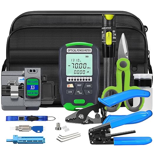 Fiber Optic Termination Tool Kit FTTH Cable Cold Welding Tool Set with X5 Grey Optical Fiber Cleaver with FC-LC Adapter D7 OPM