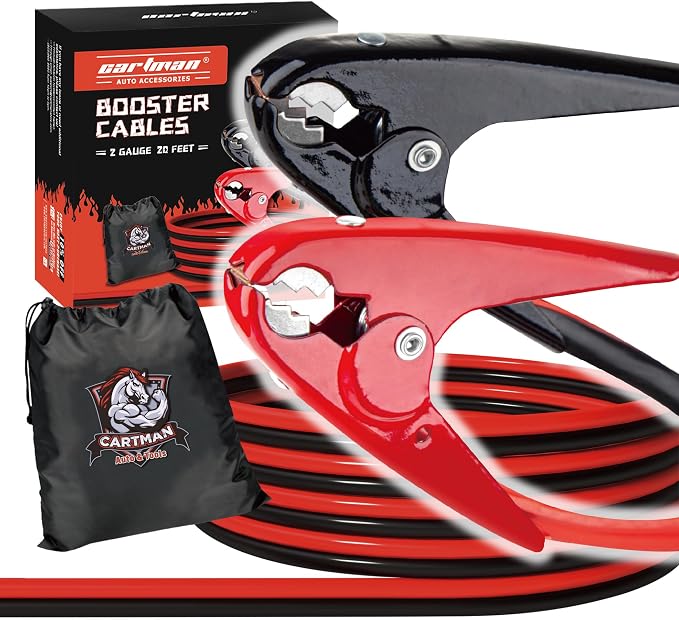 CARTMAN 2 Gauge 20Feet Jumper Cable for Car, Heavy Duty Booster Cables with Carry Bag