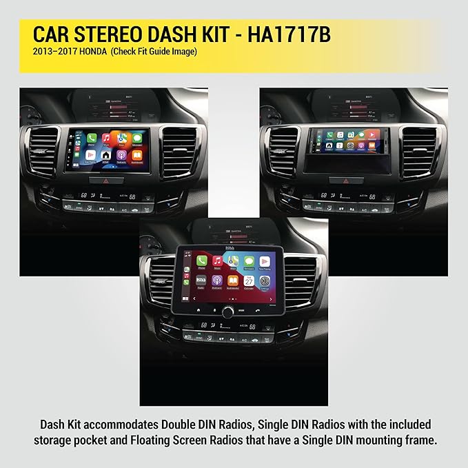 Scosche HA1717B Compatible with 2013-17 Honda Accord ISO Double DIN & DIN+Pocket Dash Kit Black