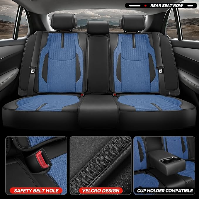 Auto Dynasty Car Seat Covers Full Set, Automotive Seat Covers for Cars Breathable Waterproof, Universal Anti-Slip Car Interior Protectors Compatible Airbag Fit Most Cars, Blue, Drive Series