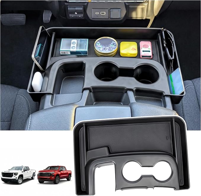 Center Console Hanging Organizer Compatible with 2019-2026 Chevy Silverado/GMC Sierra 1500, 2020-2026 Silverado/Sierra 2500HD 3500HD Accessories, Cup Holder Storage Box Tray (Fit Jump Seat)