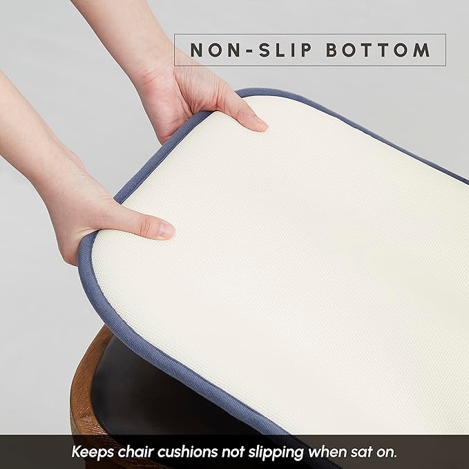 Elegant Comfort Chair Cushion Covers with Ties and Non Skid Rubber Backing-Thick Memory Foam - Soft Cushion Pad- Rounded Square Seat Cover-16 x 16 Inches- Honeycomb Textured Pattern, Set of 8, Navy