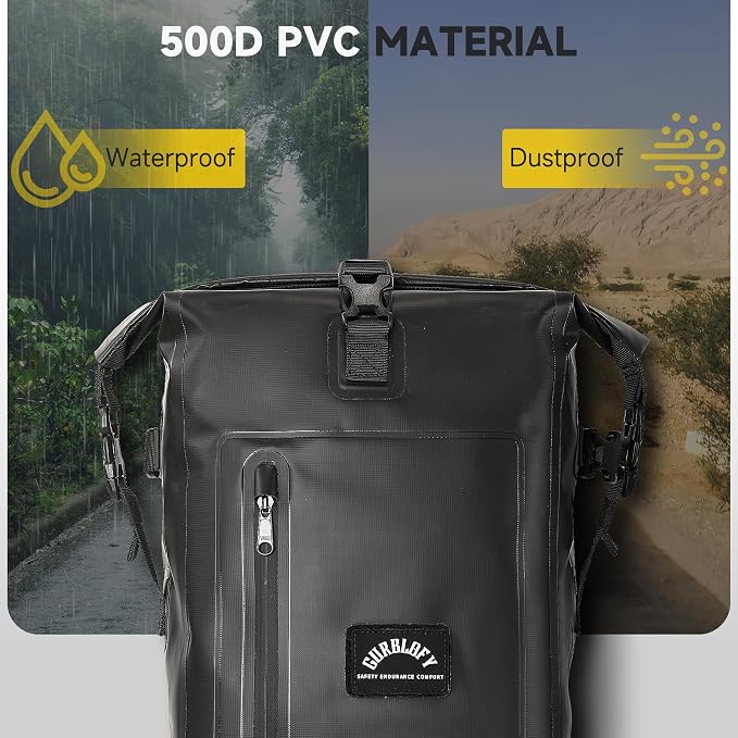 Motorcycle Tail Bag, 15L Waterproof Motorcycle Saddle Bag | 2 Size and 3 Color Options Travel Bag, PVC Luggage Bag, Rear Seat Bag, Classic Black GT-15BL