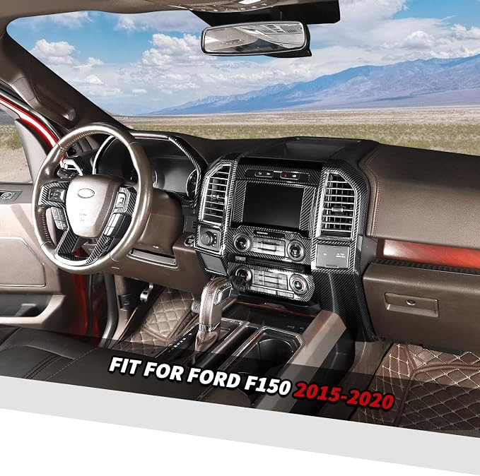Jimen Fit for Ford F150 2015-2020, 16PCS Interior Trim Kits - Center Console Dashboard Cover, AC Control Panel, Volume Adjust Panel, Dash Side Air Vent Cover Trim (Carbon Fiber)