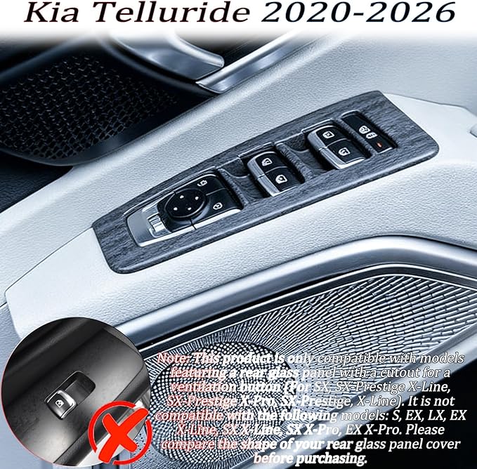Window control panel cover,For Kia Telluride 2020 2021 2022 2023 2024 2025 2026, power windows trim - gray wood grain Accessories(For SX, SX-Prestige X-Line, SX-Prestige X-Pro, SX-Prestige, X-Line)