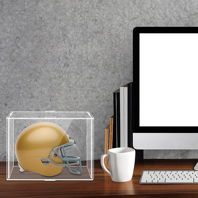 2 Pack Mini Helmet Display Case Clear Acrylic Football Baseball Helmet Display Box Holder Transparent Cube Organizer Stand for Collecting Sports Memorabilia Toy 7.3 x 5.4 x 5.4''