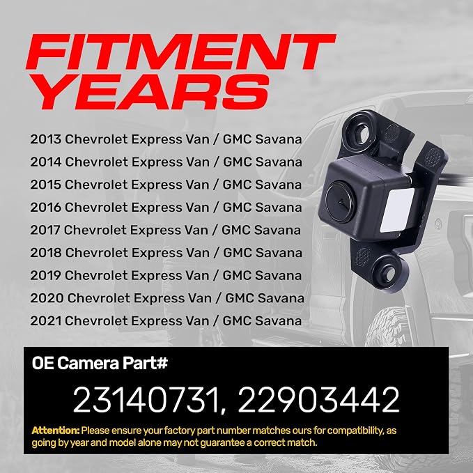 Master Tailgaters Replacement for Chevrolet Express Van/GMC Savana (2013-2021) Backup Camera OE Part # 23140731, 22903442