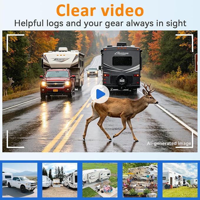 HD 1080P RV Backup Camera Wireless Easy Install: Plug and Play 7'' DVR 4-Channels Split Screen for Furrion Pre-Wired RVs System - AI Motion Detection Rear View Camera Clear Night Vision to 32ft