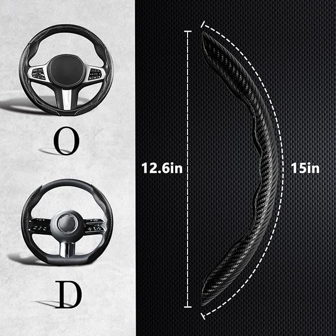 Carbon Fiber Steering Wheel Covers 3 Piece Clip on Steering Wheel Cover (Matte Black)