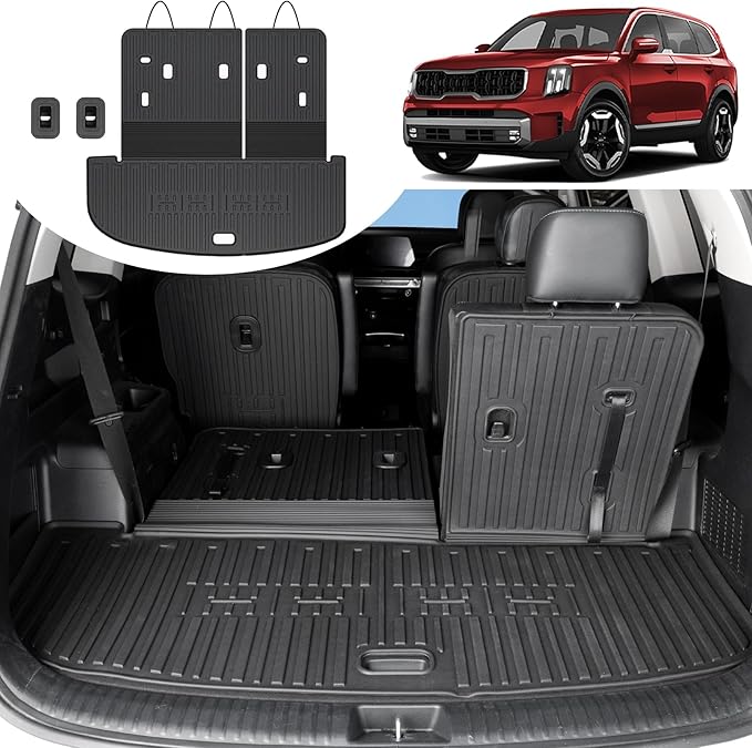 Cargo Mat with Backrest Mat for 2020-2025 Kia Telluride, All Weather TPE Trunk Mat Rear Cargo Liner Back Seat Cover Protector for Kia Telluride Accessories