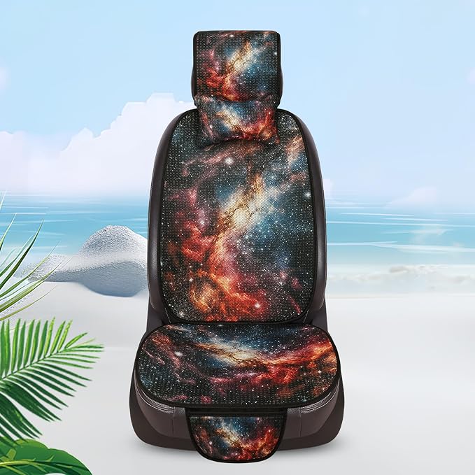 Luxury Boho Car Seat Covers Set,5-Seat Full Set with Headrest,Starry Sky Vintage Bohemian Pattern Honeycomb Knit Fabric,Breathable&All-Season Universal Automotive Seat Protectors