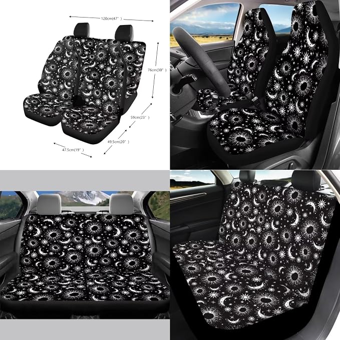 Car Accessories Car Seat Covers Full Set/Seatbelt Shoulder Pads/Coasters/Key Ring/Lipstick Holder for Women's Vehicle Decor(13 Pack), Celestial Moon Stars