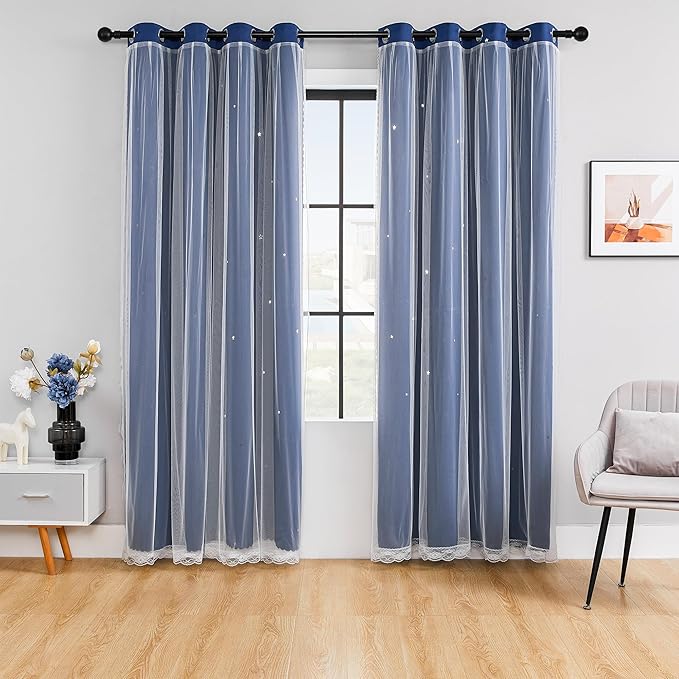XiDi Blackout Curtains for Girls Bedroom Decor, Ideal for Kids Room with Unicorn Theme, 96 inchs Long 52 inches Wide 2 Panel Navy Blue