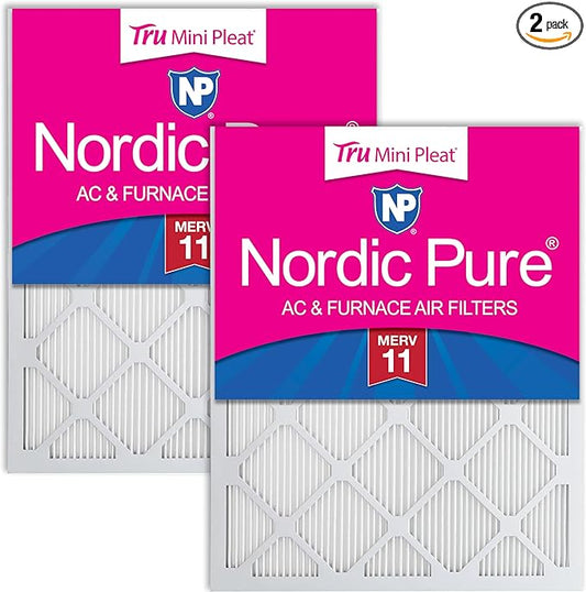 Nordic Pure 14x24x1 (Actual Size: 13 3/4 x 23 3/4 x 3/4) Tru Mini Pleat MERV 11 AC Furnace Air Filters – 2.5X More Media for Extended Durability & Superior Filtration - 2 Pack