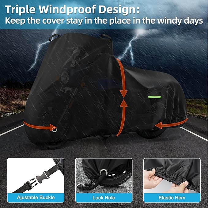 Motorcycle Cover Waterproof for Indian Scout/Scout Bobber/Scout Sixty/Sport Chief, Heavy Duty Outdoor Sun Rain Snow UV Dust All Weather Protection Motorbike Cover with Soft Cotton Lining & Lock Hole