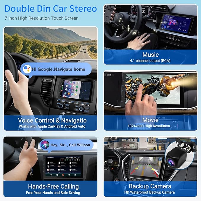 Haudio 7 Inch Double Din Car Stereo with Wireless Apple CarPlay & Android Auto, 2+32G Android 13 Car Radio, Bluetooth, GPS Navigation, FM AM RDS, IPS Touchscreen, Backup Camera Ready