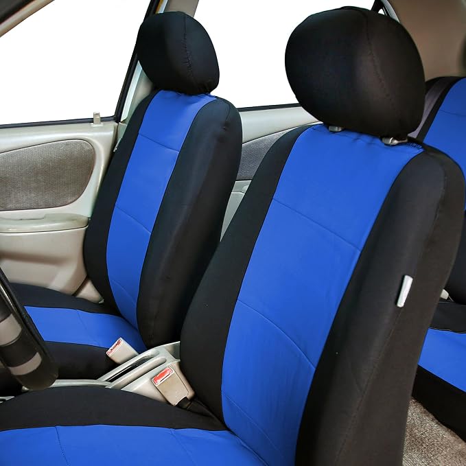 FH Group Waterproof Neoprene Car Seat Covers Front Set – Universal Fit Front Seat Covers with Storage Pockets, Airbag Compatible Automotive Seat Covers for Cars, SUVs & Vans, Blue