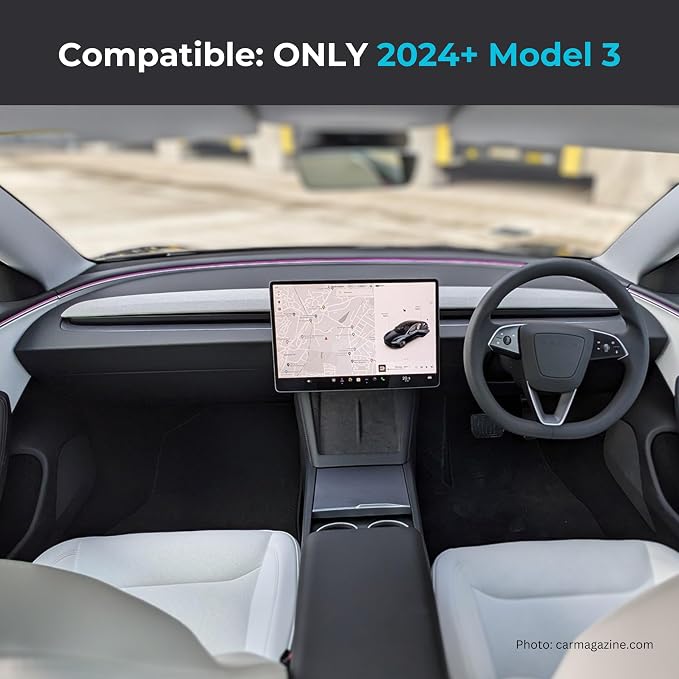 Sunglass Holder with Extra Under Screen Storage - Hidden Model 3 & Y Center Console Organizer. for Tesla 2024+ Model 3 & 2025+ Refreshed Model Y