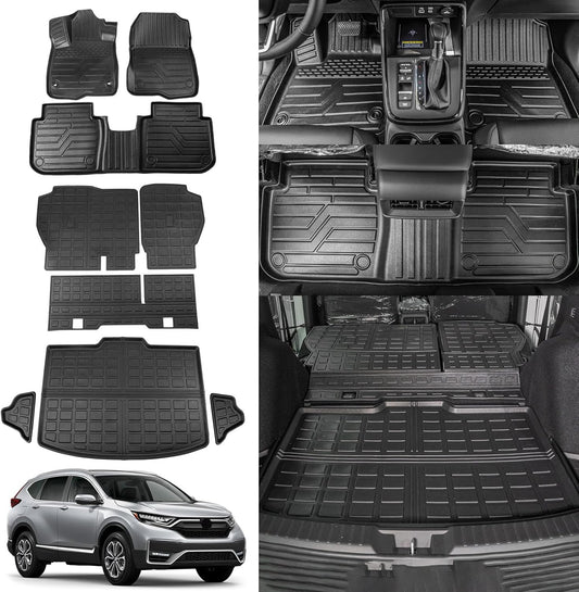 Rongtaod Floor Mats Compatible with 2023 2024 2025 2026 Honda CRV Trunk Liner Cargo Liner Cargo Mat Back Seat Cover Protector CR-V Accessories (Fit Lower Deck,Backrest Mats+Trunk Mat+Floor Mats)