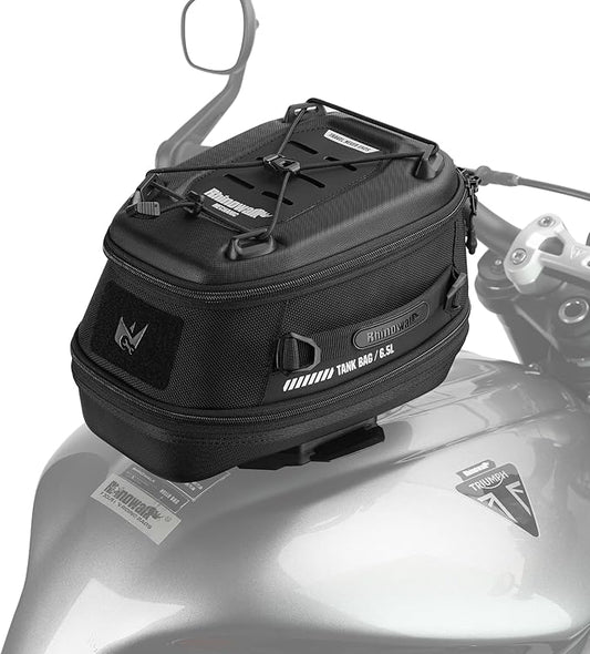 Motorcycle Tank Bag Magnetic Quick Release 5–6.5L Expandable Motorbike Fuel Tank Bag with Lock, Waterproof Storage Backpack with Rain Cover (Black)