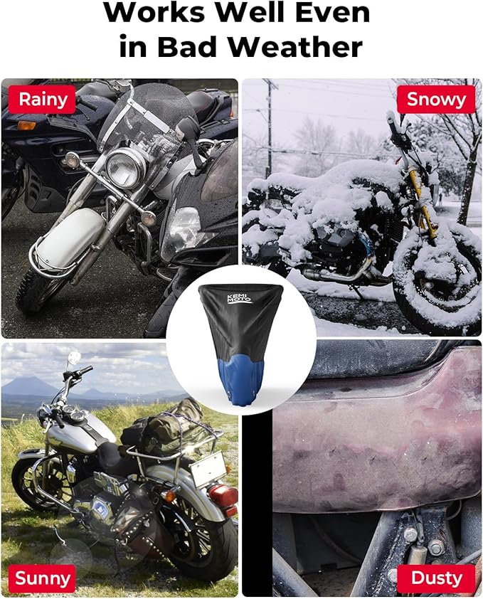 KEMIMOTO Heavy Duty 420D Motorcycle Cover Waterproof Compatible with Sportster Iron 883 Shadow Vulcan S Boulevard S40 Rebel 300 500 1100 Rain Snow Dust All Weather Cover with Lock Hole Storage Bag Fit