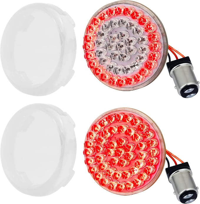 Eagle Lights 8748RTS-C 2 Inch Rear LED Turn Signals with Halo Running Lights and Brake Lights Compatible With Harley Davidson® Motorcycles - Generation I / 1157 Base/Red/Add Clear Lenses