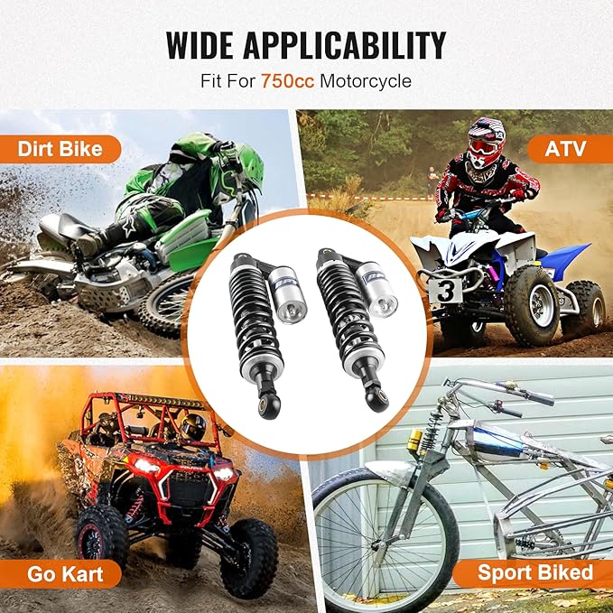 13.4" 340mm Universal Motorcycle Rear Shock Absorbers Suspension for HONDA, for Yamaha, for Suzuki, for Kawasaki ATV Go Kart Quad Dirt Sport Bikes,Black Silver