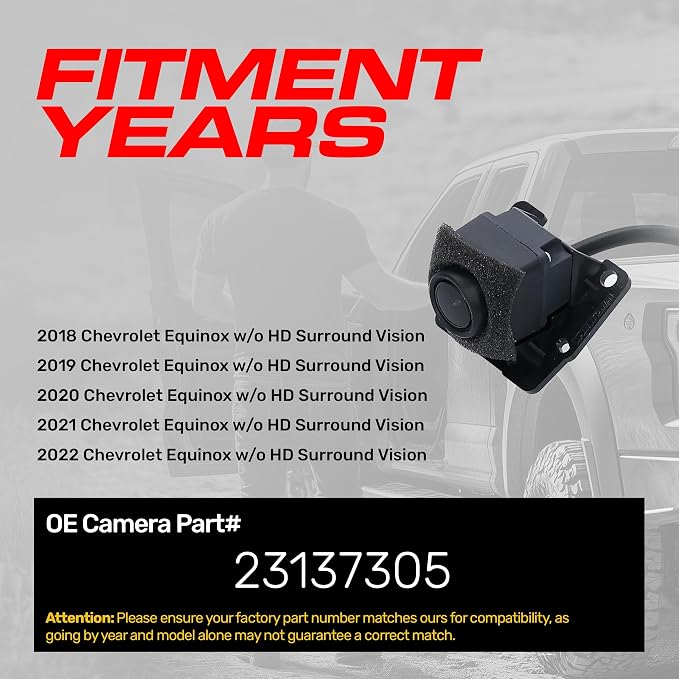 Master Tailgaters Replacement for Chevrolet Equinox w/o HD Surround Vision (2018-2022) Backup Camera OE Part # 23137305