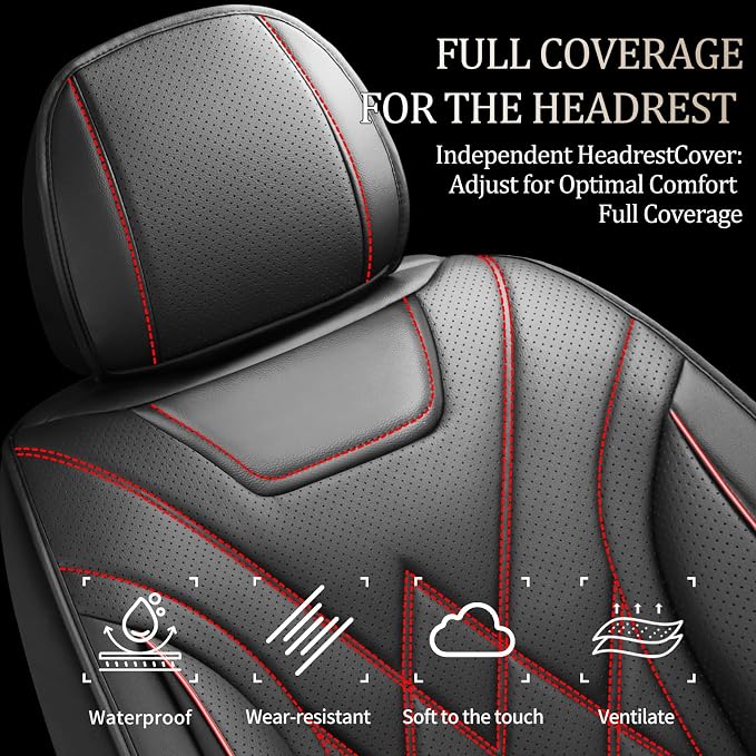Fit Maverick Car Seat Covers for Ford Maverick 2022-2025 2026 - Luxury Leather, Anti-Slip, All-Weather Seat Cushions, Waterproof & Breathable, Airbag Compatible, Full 5-Seat Set (Redline)