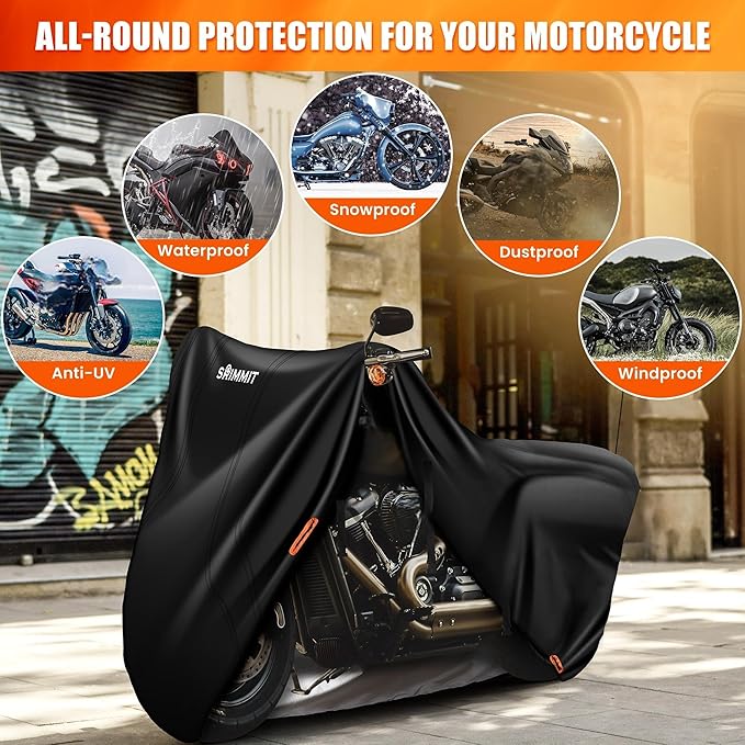 Motorcycle Cover 420D Heavy Duty for Touring Models, Waterproof Outdoor Rain UV Dust Proof (1XL)