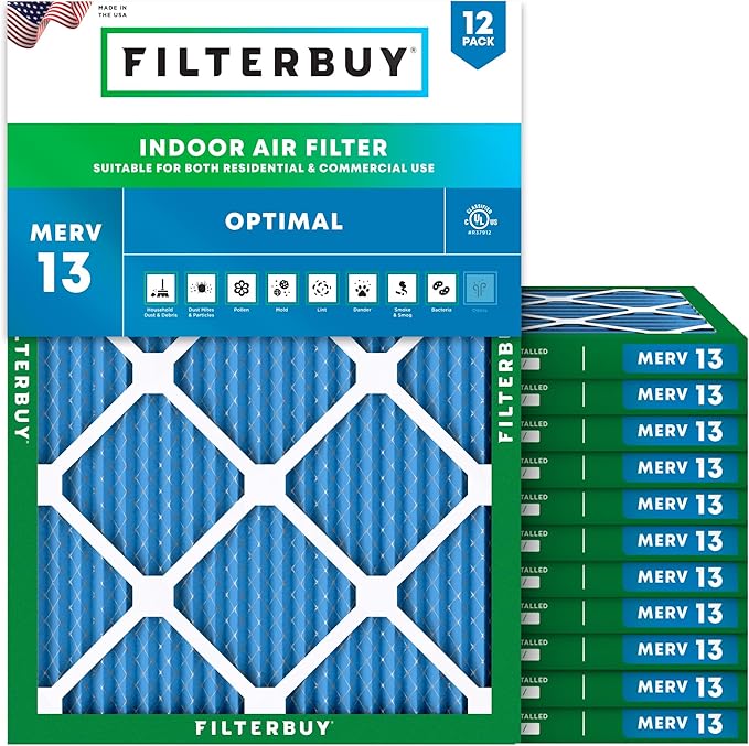 Filterbuy 24x30x1 Air Filter MERV 13 Optimal Smoke & Allergy Defense (12-Pack), Electrostatic Pleated HVAC AC Furnace Filters Replacement (Actual Size: 23.88 x 29.88 x 0.75)