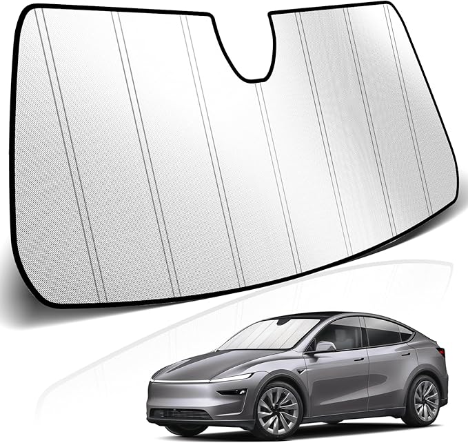 KUST Windshield Sun Shade for Tesla Model Y 2019-2024(Fit Model Y Juniper 2024 2025) Foldable Thicken Window Sunshade UV Protection Keep Cool Sunshield Sun Visor Accessories Aluminum Film