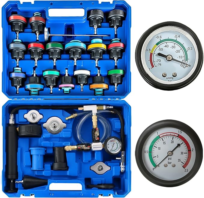 ATPEAM 28pcs Universal Radiator Pressure Tester Coolant Pressure Tester and Vacuum Refill Kit for Automotive Cooling System Water Tank Leakage Detection