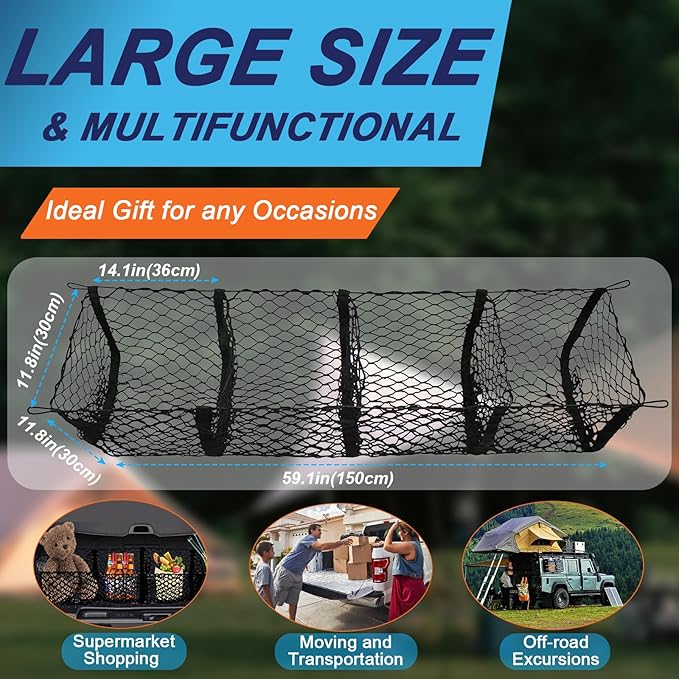 Grocery Net for Truck Bed – Heavy Duty 4-Pocket Cargo Net for Pickup Truck, Elastic Stretchable Truck Bed Storage Net Prevents Groceries from Sliding, Universal Fit for SUV F-150 Tacoma Silverado RAM