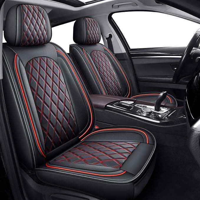 MIROZO Front Seat Covers for Car, Car Seat Covers Waterproof Car Seat Protectors Automotive Seat Covers Vehicle Cushion Cover Breathable Fit for Most Sedan, Truck and SUV (Black and Red,2PCS)