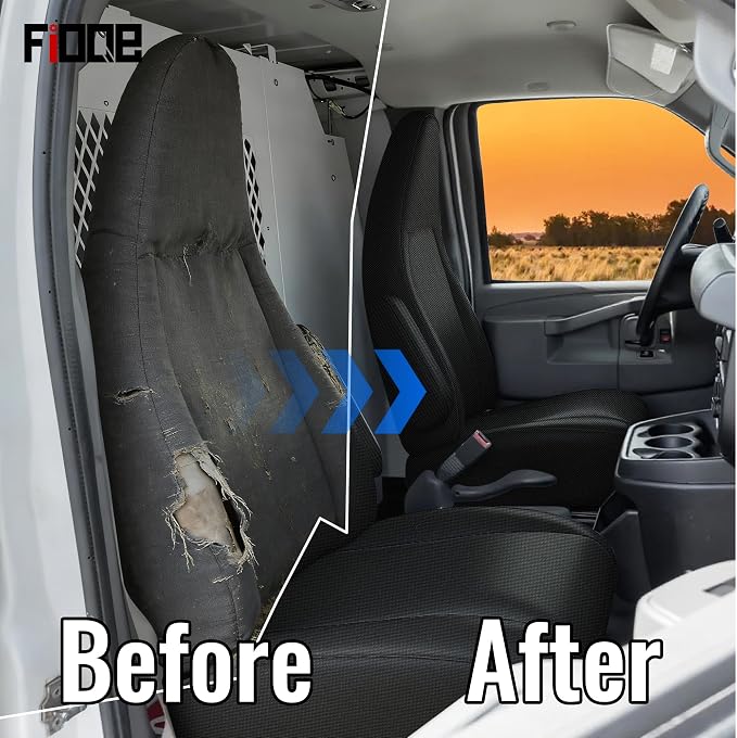 600D Heavy Duty Seat Covers for Chevy Express 1996-2025，Front Bucket Seats with Grab Handle Opening, Durable Oxford Fabric Protective Covers, Not for RV Seat -Black