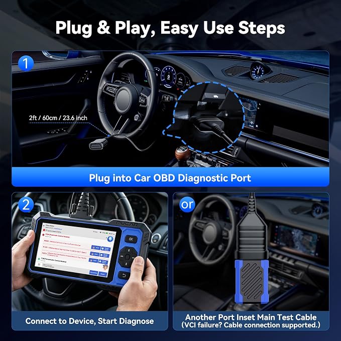 MUCAR 632 OBD2 Scanner + Universal 16 Pin Male to Female OBD2 Extension Cable