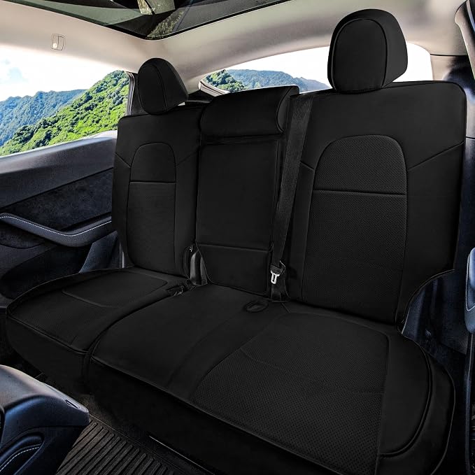 FH Group Custom Fit Car Seat Covers Specifically Made for 2020-2025 Tesla Model Y Faux Leather Water Resistant Automotive Seat Covers - Rear Set Black
